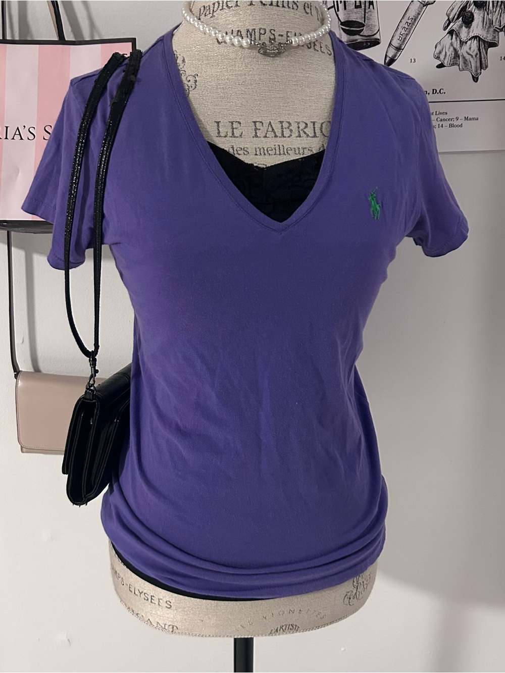 Ralph Lauren Y2K Early 2000s Purple V-Neck Short Sleeve Polo Tee